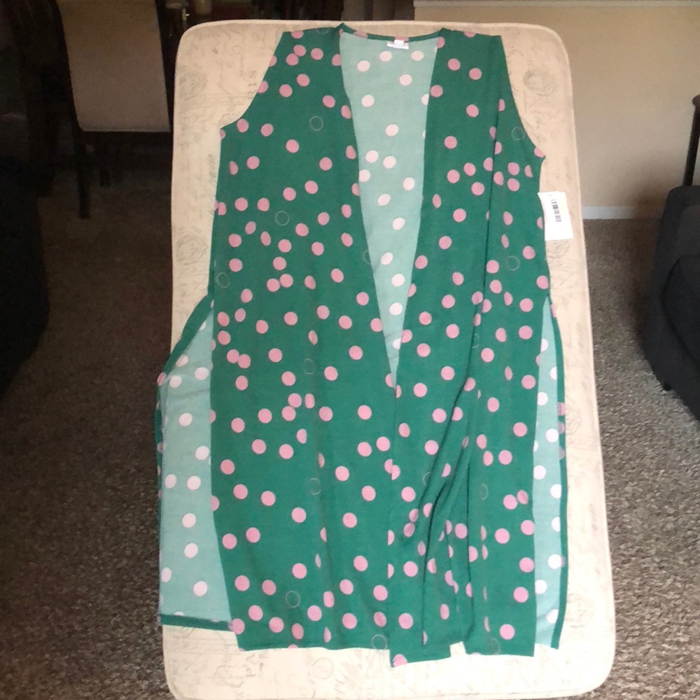 Lularoe Joy green with pink polka dots